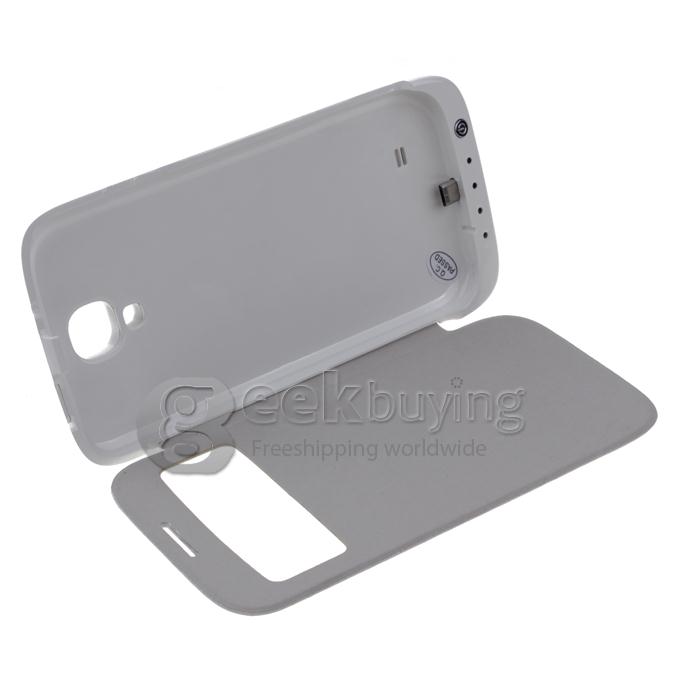 3200mAH External Power Bank Backup Battery Charger with View Flip Stand Case for Samsung Galaxy S4 i9500 - White