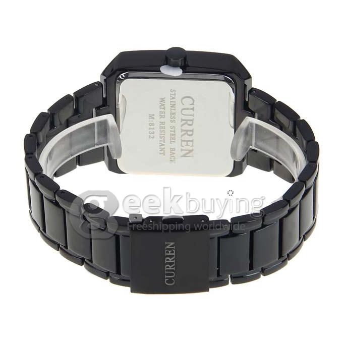 Curren Men's Watch with 1 Arabic Number and Strips Indicate Square Dial Steel Watch Watchband - Black