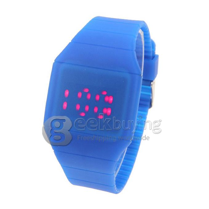 Makibes Touch Screen LED Watch with Red Light Rectangle Dial and Silicon Band - Blue