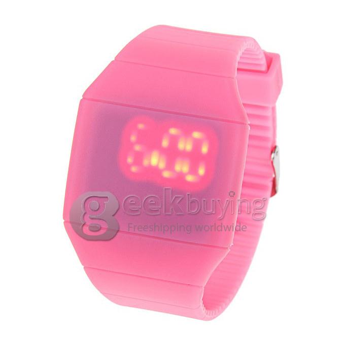 Makibes Touch Screen LED Watch with Red Light Rectangle Dial and Silicon Band - Pink