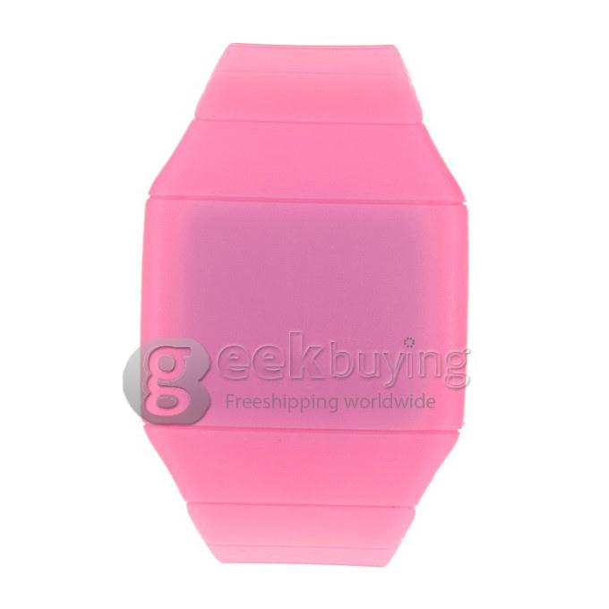 Makibes Touch Screen LED Watch with Red Light Rectangle Dial and Silicon Band - Pink