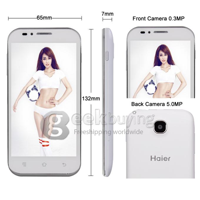 Haier W850 4.5inch IPS FWVGA Touchscreen Qualcomm MSM8625Q Quad Core Smart Phone 1.2GHz 5.0MP Camera Android 4.1 OS--White