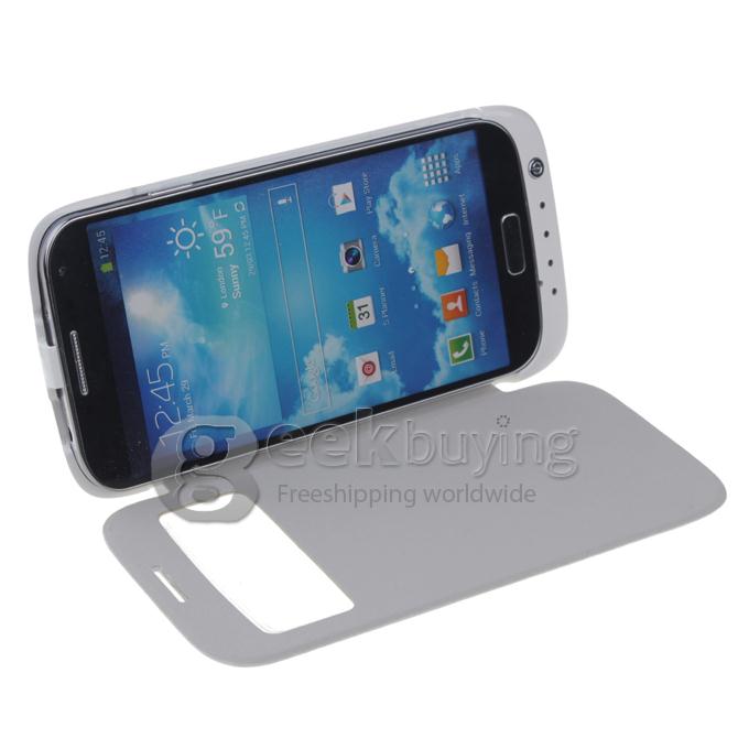 3200mAH External Power Bank Backup Battery Charger with View Flip Stand Case for Samsung Galaxy S4 i9500 - White
