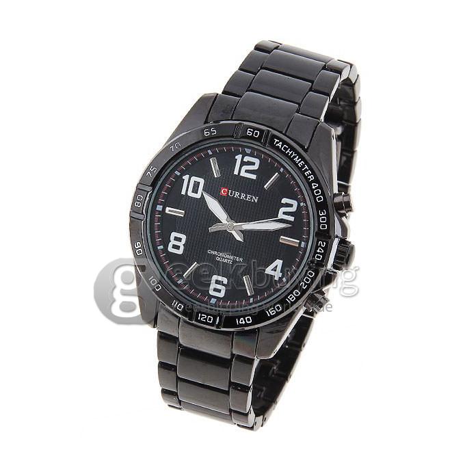 Curren 8107 Men's Watches with Arabic Numbers and Strips Hour Marks Quartz Dial Steel Watchband - Black