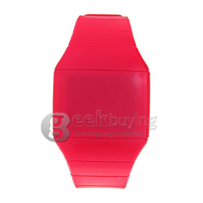 Makibes Touch Screen LED Watch with Red Light Rectangle Dial and Silicon Band - Red