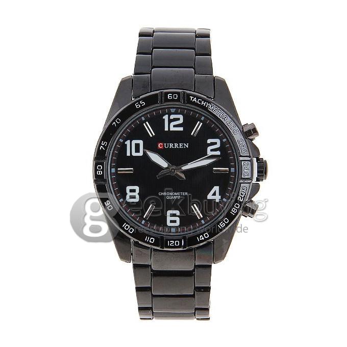 Curren 8107 Men's Watches with Arabic Numbers and Strips Hour Marks Quartz Dial Steel Watchband - Black