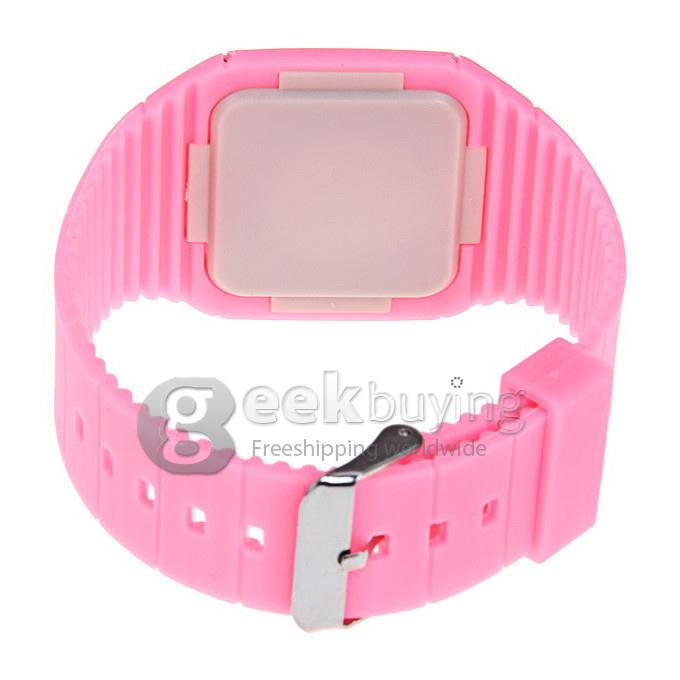 Makibes Touch Screen LED Watch with Red Light Rectangle Dial and Silicon Band - Pink