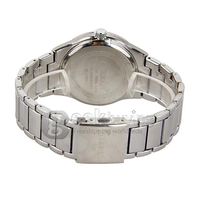 Curren 8106 Men's Watch Strips Hour Marks with Silver Calendar Round Dial Steel Watchband - White