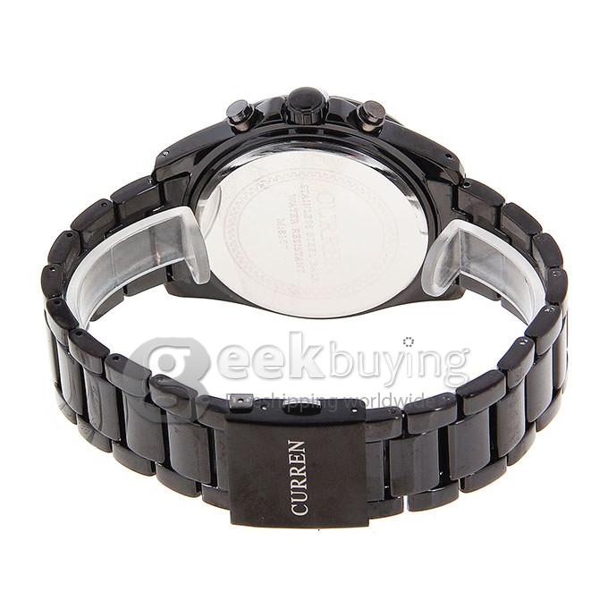 Curren 8107 Men's Watches with Arabic Numbers and Strips Hour Marks Quartz Dial Steel Watchband - Black