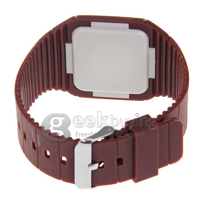 Makibes Touch Screen LED Watch with Red Light Rectangle Dial and Silicon Band - Brown