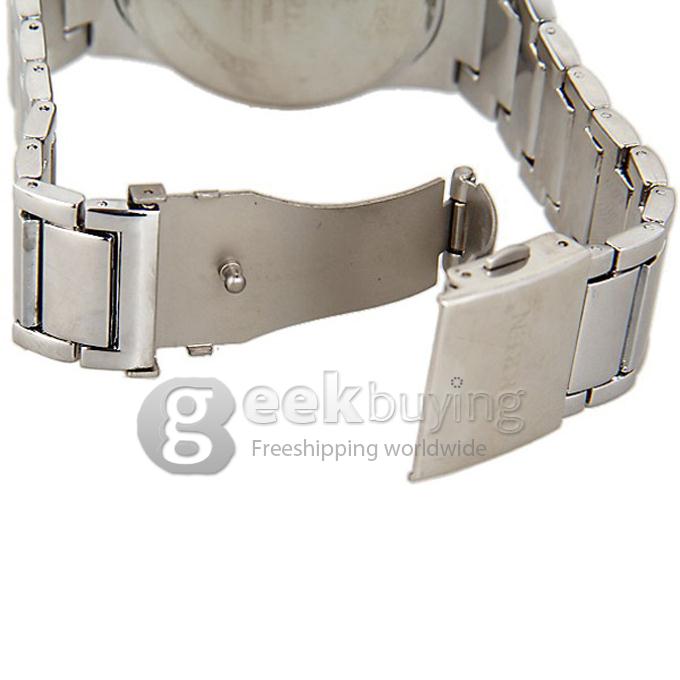 Curren 8106 Men's Watch Strips Hour Marks with Silver Calendar Round Dial Steel Watchband - White