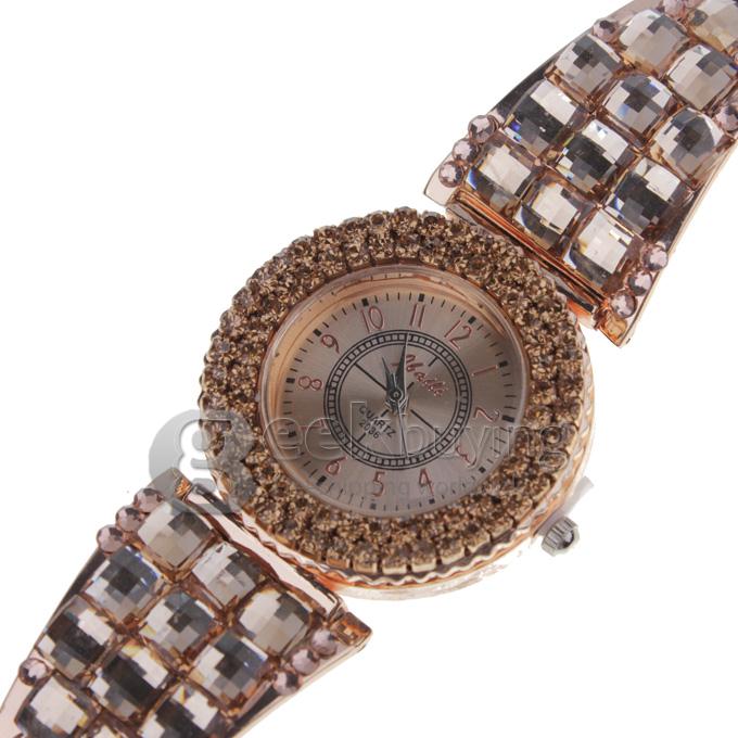 Watch Women's Watches with Diamonds Numbers Round Dial Steel Watchband - Gold