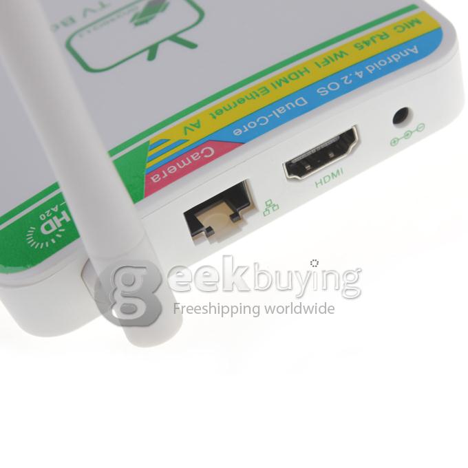 GV-11D Allwinner A20 Dual Core Google Android 4.2.2 Mini TV BOX HDMI HDD Player 1G/4G Camera Mic External Wifi Antenna with Remote Control - White