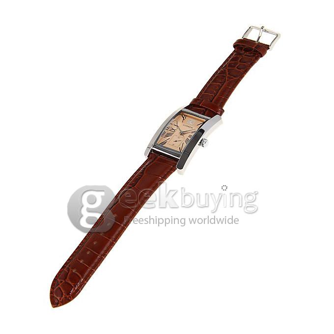 Curren Women's Watch Roman Numbers Hour Marks Rectangle Dial with Leather Watchband