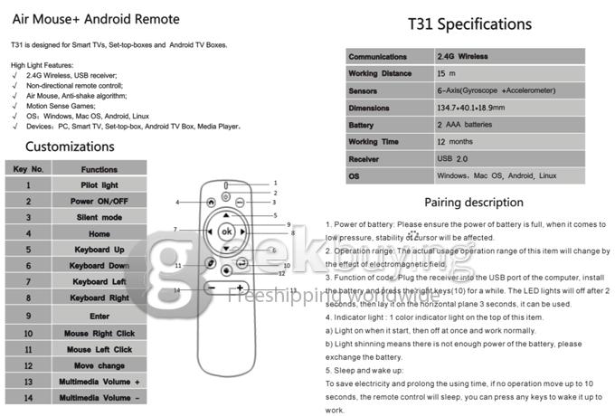 T31 2.4GHz Wireless joystick + Remote Control+ Super Energy-saving Fly/Air Mouse - Black