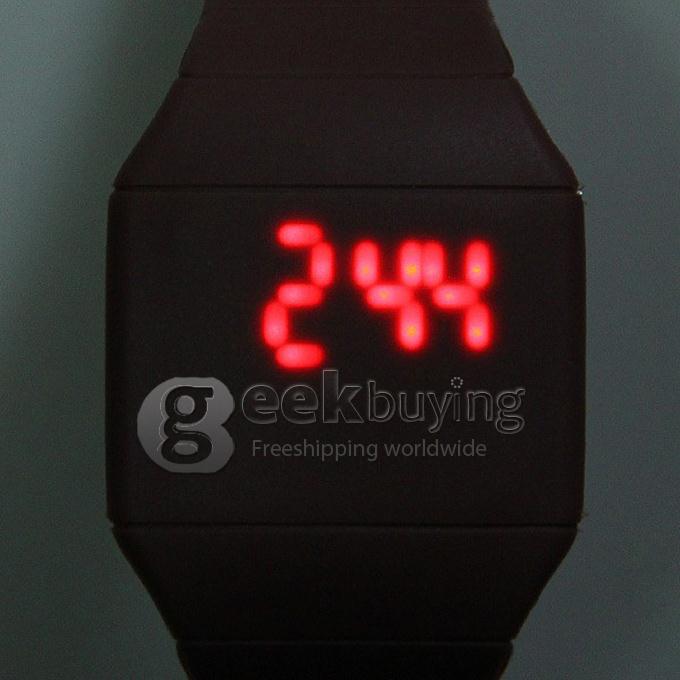Makibes Touch Screen LED Watch with Red Light Rectangle Dial and Silicon Band - Brown