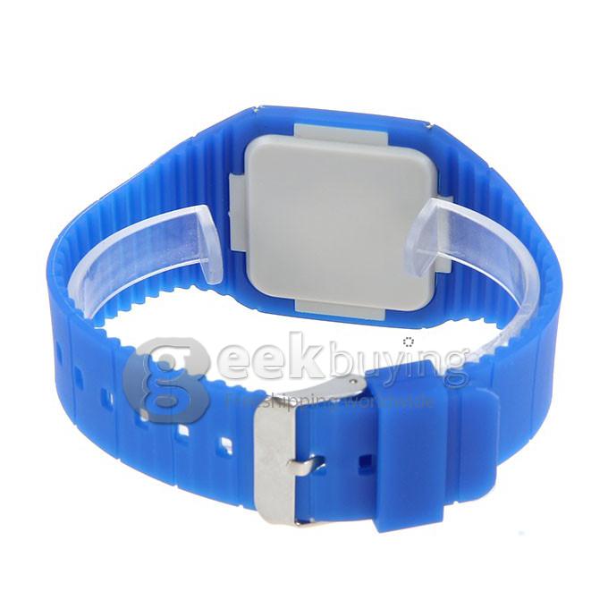 Makibes Touch Screen LED Watch with Red Light Rectangle Dial and Silicon Band - Blue