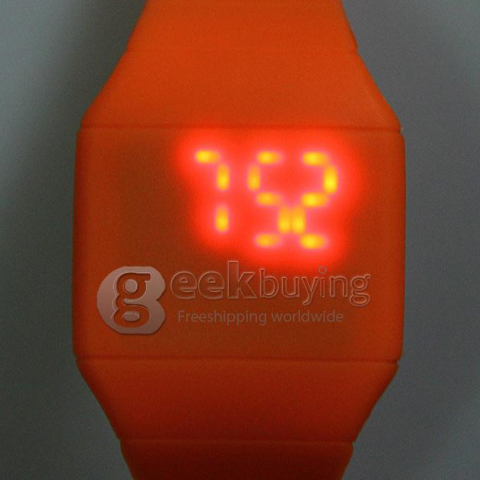 Makibes Touch Screen LED Watch with Red Light Rectangle Dial and Silicon Band - Orange
