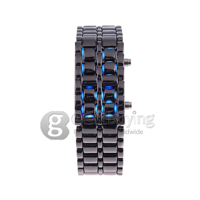 Makibes Lava Watch Men Watch Stainless Steel LED Blue Digital Bracelet Watch - Black + Blue