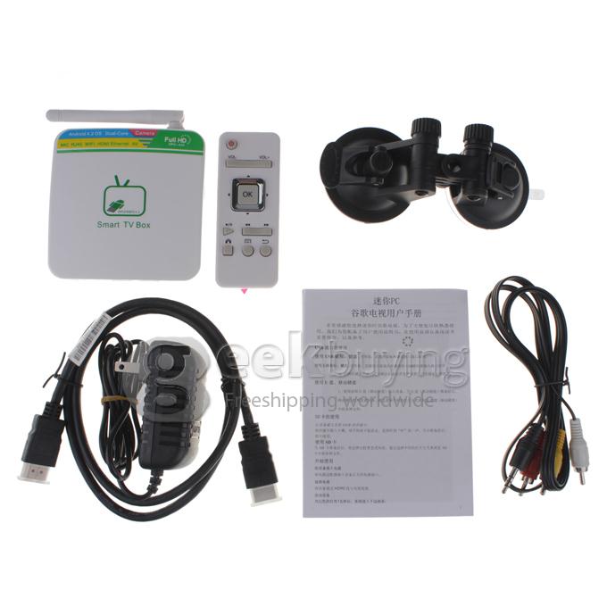 GV-11D Allwinner A20 Dual Core Google Android 4.2.2 Mini TV BOX HDMI HDD Player 1G/4G Camera Mic External Wifi Antenna with Remote Control - White