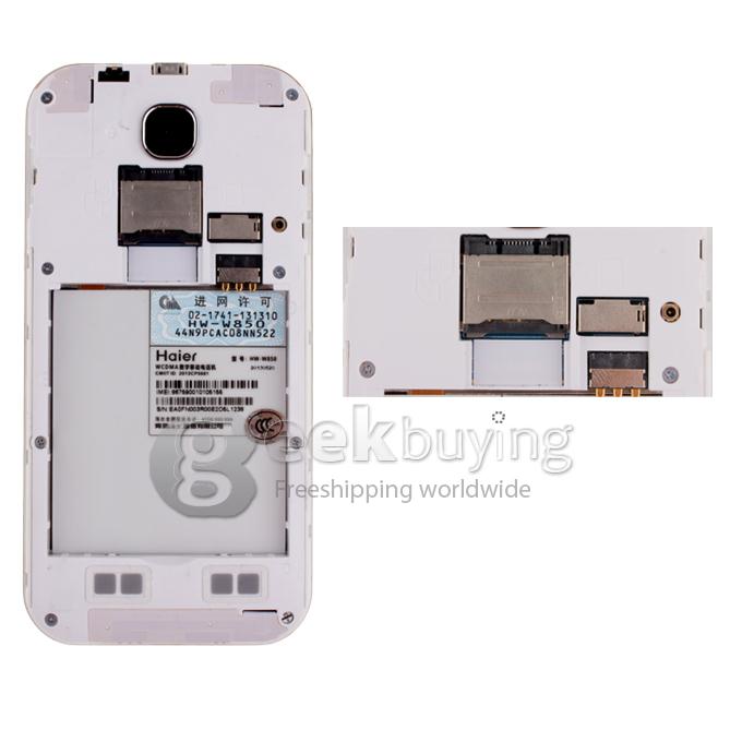 Haier W850 4.5inch IPS FWVGA Touchscreen Qualcomm MSM8625Q Quad Core Smart Phone 1.2GHz 5.0MP Camera Android 4.1 OS--White