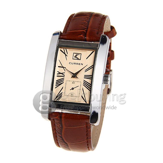 Curren Women's Watch Roman Numbers Hour Marks Rectangle Dial with Leather Watchband