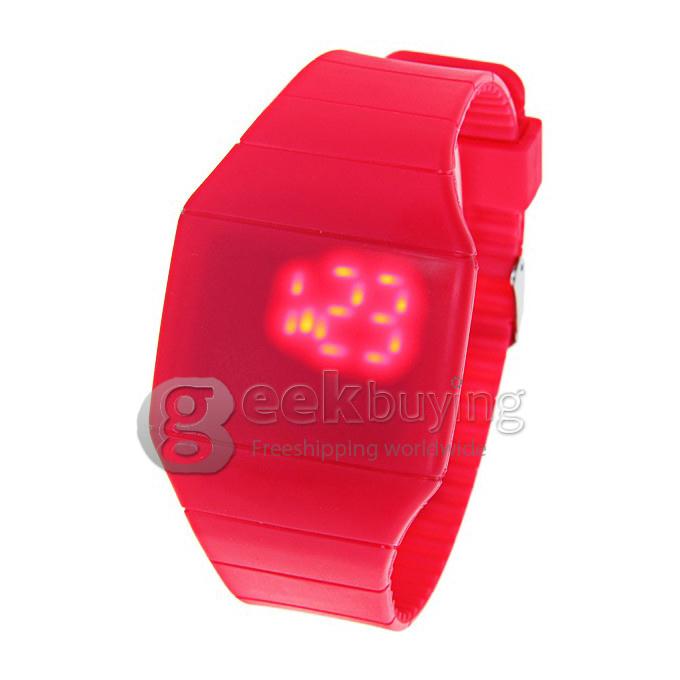 Makibes Touch Screen LED Watch with Red Light Rectangle Dial and Silicon Band - Red