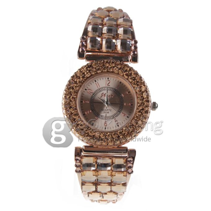 Watch Women's Watches with Diamonds Numbers Round Dial Steel Watchband - Gold