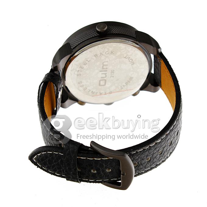 Oulm 3130 Multi-Function Dual Movt Quartz Wrist Watch with Leather Watchband for Male