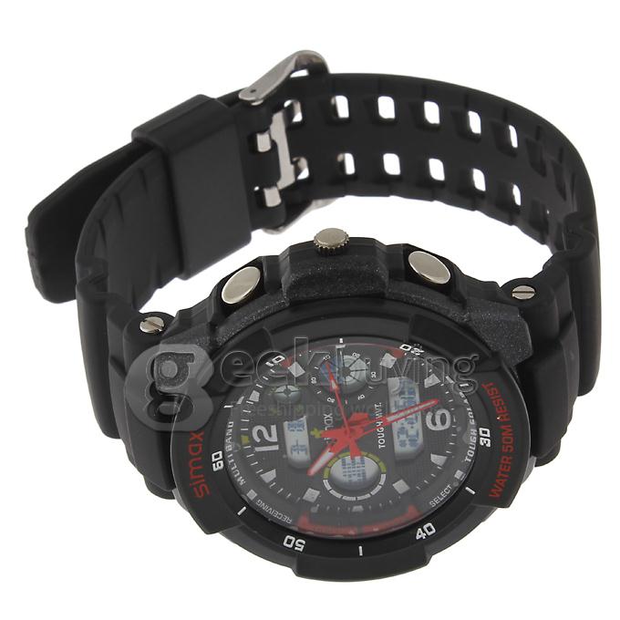 Simax DST9052 Plastic 50 Meters Waterproof Sport Utility Watch - Black