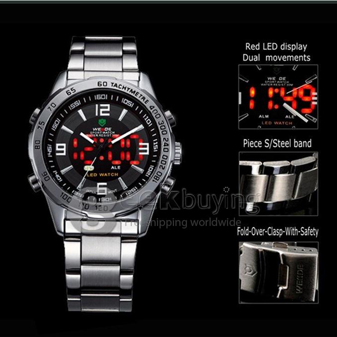 30 Meters Water Resistant Casual Men's LED Back Light Multi-functional Analog Digital Watch - Silver