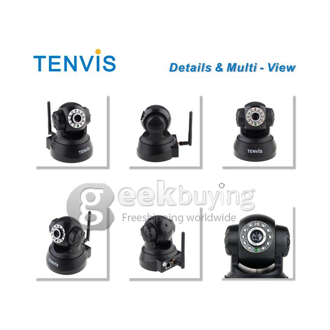 Tenvis JPT3815W Wireless IP Camera with 300K Pixels 10 IR LEDs Two-Way Audio Night Vision Motion Detection - Black