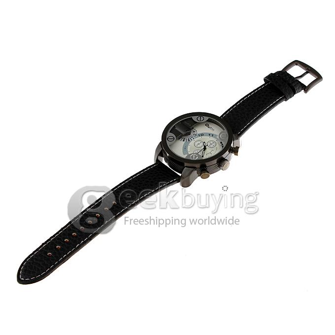 Oulm 3130 Multi-Function Dual Movt Quartz Wrist Watch with Leather Watchband for Male