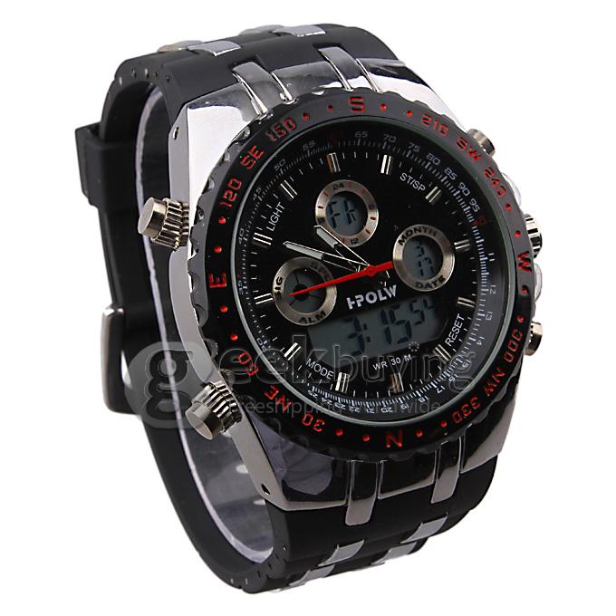 I-POLW 12584 Stainless Steel 30 Meters Waterproof Fashion Sports Utility Watch - Black