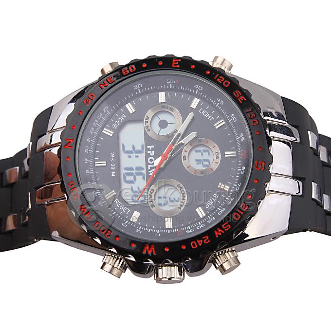 I-POLW 12584 Stainless Steel 30 Meters Waterproof Fashion Sports Utility Watch - Black