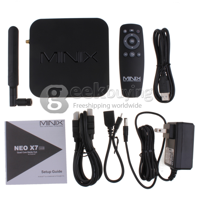 MINIX NEO X7 Quad Core Mini TV BOX Android Jelly Bean 4.2.2 OS Rockchip RK3188 Cortex A9 1.6GHz HDMI HDD Player 2G/16G Bluetooth V4.0 External WiFi Antenna Black