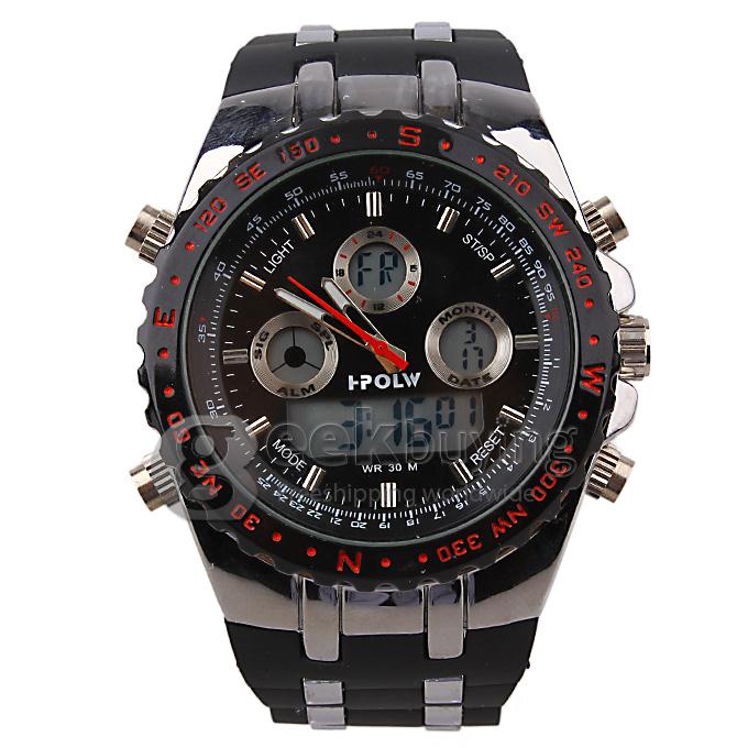 I-POLW 12584 Stainless Steel 30 Meters Waterproof Fashion Sports Utility Watch - Black