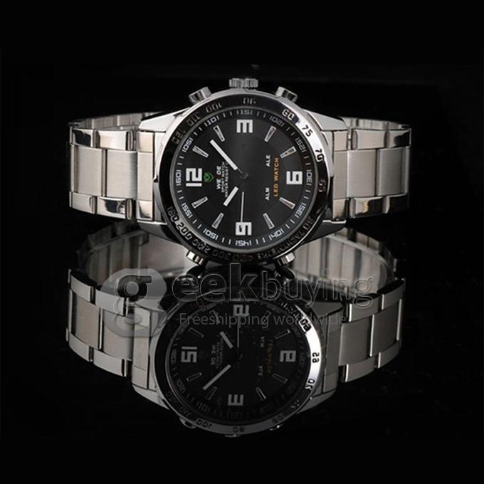 30 Meters Water Resistant Casual Men's LED Back Light Multi-functional Analog Digital Watch - Silver