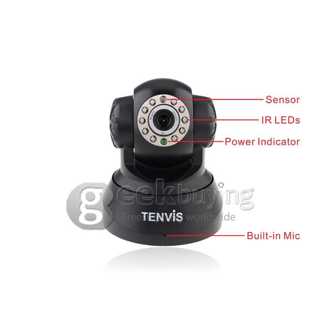 Tenvis JPT3815W Wireless IP Camera with 300K Pixels 10 IR LEDs Two-Way Audio Night Vision Motion Detection - Black