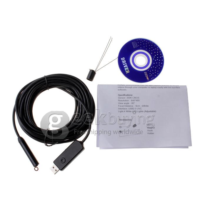 9mm Camera Head Diameter Waterproof Wire Endoscope with 4 White LED lights & 1/6 VGA CMOS - Aluminum Head 7M