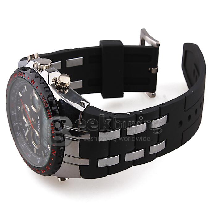 I-POLW 12584 Stainless Steel 30 Meters Waterproof Fashion Sports Utility Watch - Black