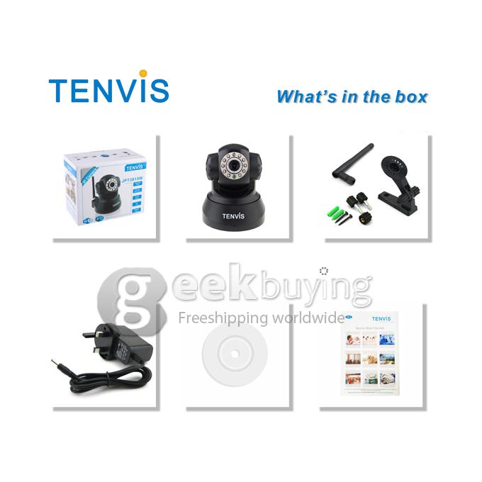 Tenvis JPT3815W Wireless IP Camera with 300K Pixels 10 IR LEDs Two-Way Audio Night Vision Motion Detection - Black
