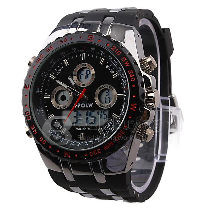 I-POLW 12584 Stainless Steel 30 Meters Waterproof Fashion Sports Utility Watch - Black