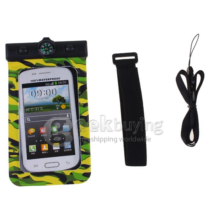 Digital Camera Mobile Phone Waterproof PVC Bag Case Underwater Pouch 16x10CM with Compass - Army Green