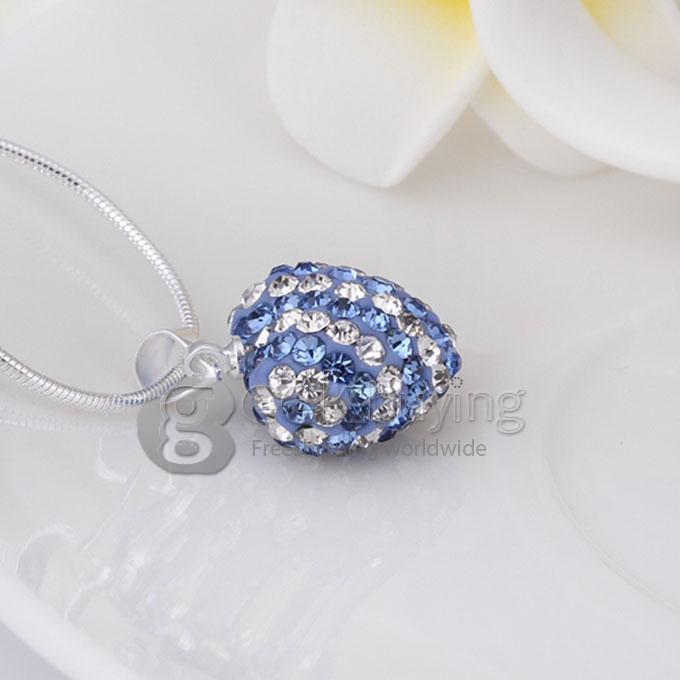 Heart Style Diamond Pendant Necklace - Blue + White