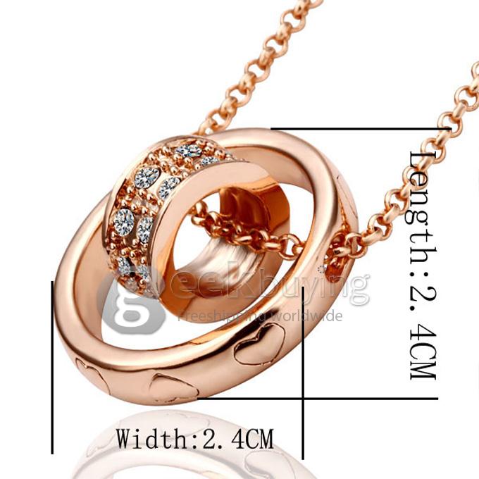 Fashion Round Shaped Diamond Ring Pendant Alloy Necklace - Rose Gold
