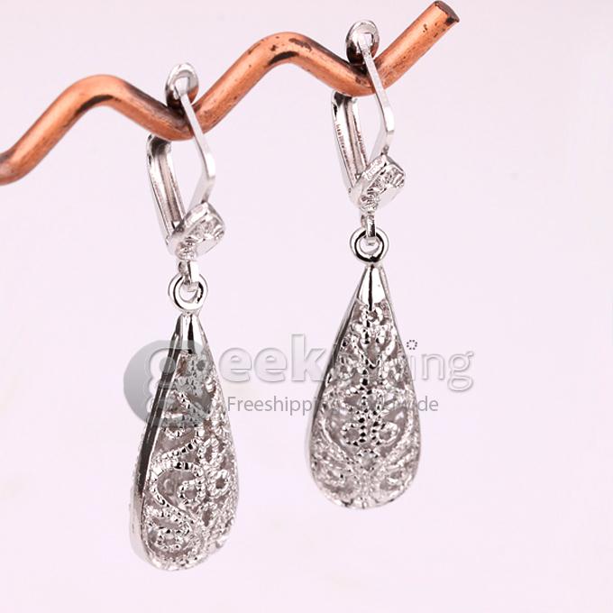 Fashion Hollow Pattern Water Droplets Tin Alloy Earrings - Silver