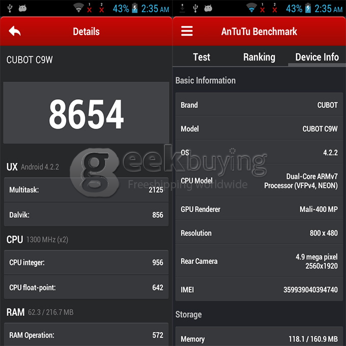 CUBOT C9W 4.0 Inch Capacitive Screen MTK6572W Dual Core 1.2GHz Smart Phone Android 4.2 OS 3G/Bluetooth/WiFi- Red