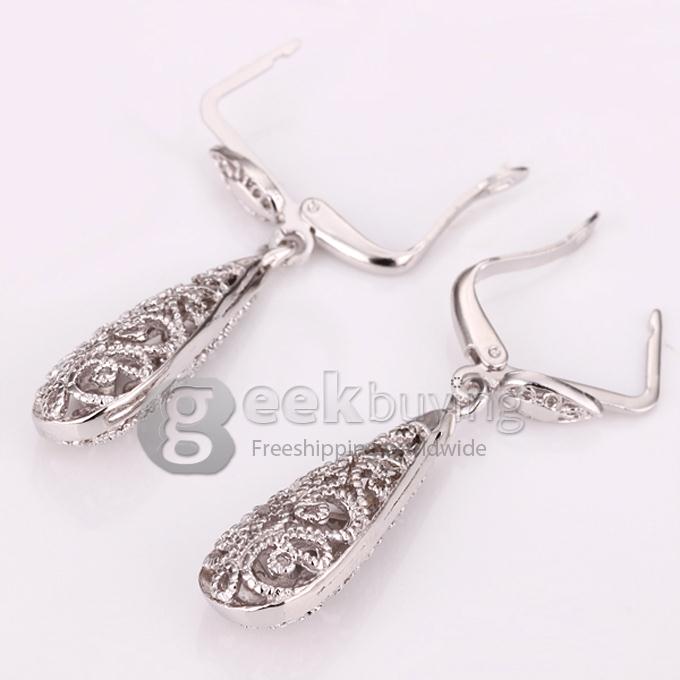 Fashion Hollow Pattern Water Droplets Tin Alloy Earrings - Silver