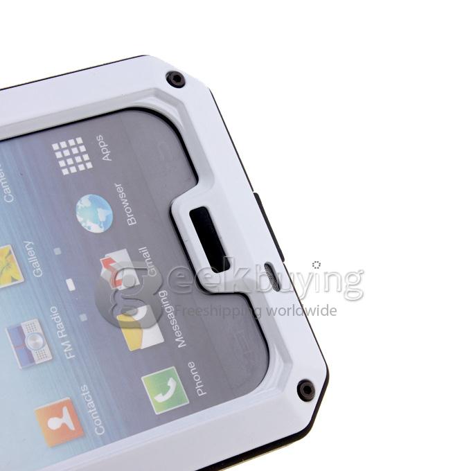 PEPK Extreme Aluminum Metal Shockproof Cover Case with Gorilla Glass for Samsung Galaxy S4 IV i9500 - White